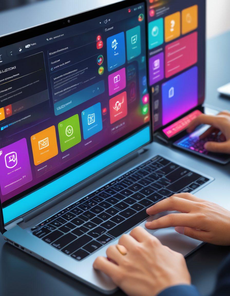 A diverse group of people interacting with a sleek, user-friendly website interface on various devices like laptops, tablets, and smartphones. The interface is clean and modern, with visible accessibility features like screen readers and keyboard navigation. The background includes symbols of user-centered design like magnifying glasses and accessibility icons. vibrant colors. 3D rendering.