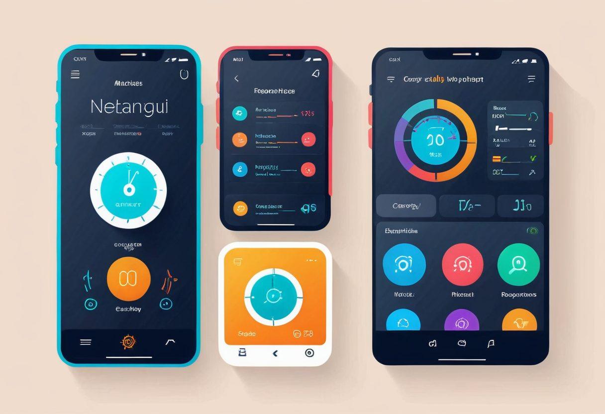 A sleek, modern website interface design with user-friendly navigation icons, happy users interacting seamlessly with the website, and a speedometer indicating high efficiency. Include elements like a friendly chatbot, responsive design features, and mobile compatibility symbols. bright, clean, and minimalist style. vector art. vibrant colors.